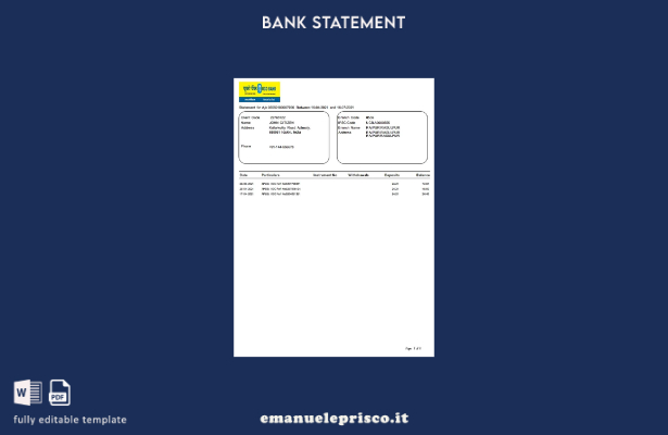 modello di parole di estratto conto bancario India UCO in stile verificato
